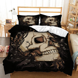 Three - piece Skull Print Bedding Set - Lusy Store LLC