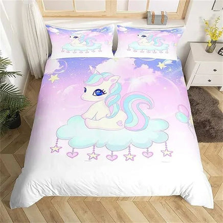 Unicorn Duvet Cover Cute Cartoon Bedding Set Rainbow Stripes Animals Girls Gifts for Bedroom Decorations - Lusy Store LLC