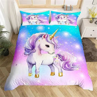 Unicorn Duvet Cover Cute Cartoon Bedding Set Rainbow Stripes Animals Girls Gifts for Bedroom Decorations - Lusy Store LLC