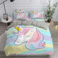 Unicorn Duvet Cover Cute Cartoon Bedding Set Rainbow Stripes Animals Girls Gifts for Bedroom Decorations - Lusy Store LLC