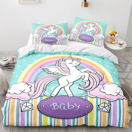 Unicorn Duvet Cover Set Single Double Twin Size Home Decor Cute Unicorn Bed Linen Kawaii Bedding Set - Lusy Store LLC