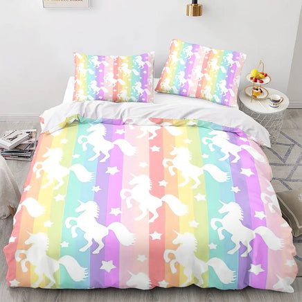 Unicorn Duvet Cover Set Single Double Twin Size Home Decor Cute Unicorn Bed Linen Kawaii Bedding Set - Lusy Store LLC