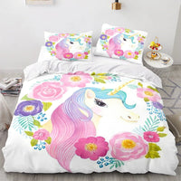 Unicorn Duvet Cover Set Single Double Twin Size Home Decor Cute Unicorn Bed Linen Kawaii Bedding Set - Lusy Store LLC