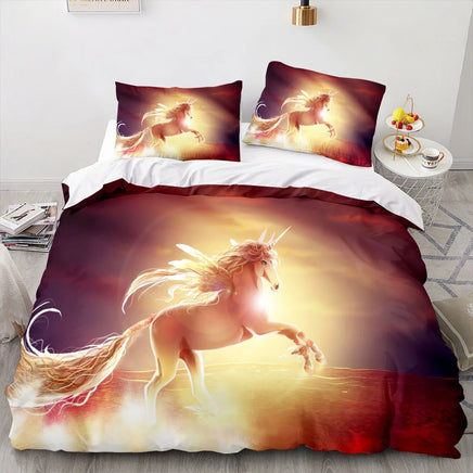 Unicorn Duvet Cover Set Single Double Twin Size Home Decor Cute Unicorn Bed Linen Kawaii Bedding Set - Lusy Store LLC