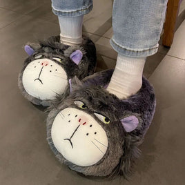 Cat Slippers Cotton For Female Indoor Winter Warm And Thick Soled Non Slip Plush Slippers - Lusy Store LLC