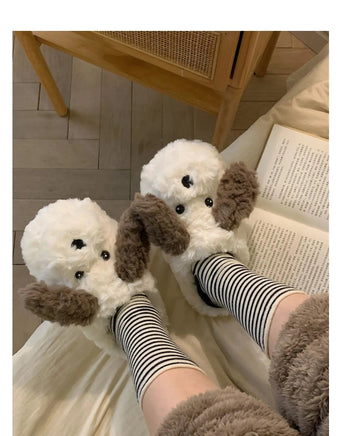 Dog Slippers Girls Indoor Home Warm Cotton Cartoon Soft Plush Indoor Home Couple Slippers - Lusy Store LLC