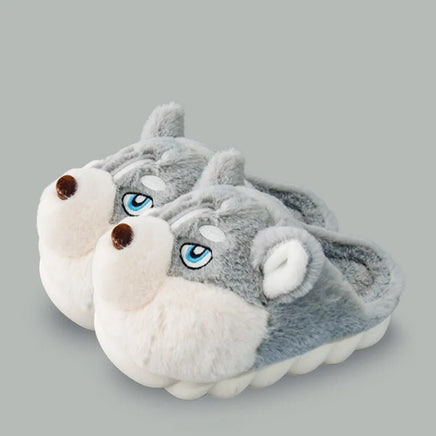 Dog Slippers Warm Indoor For Women Men Soft Faux Fur Home Shoes Cute Puppy Shape Platform Plush Slippers - Lusy Store LLC