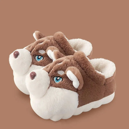 Dog Slippers Warm Indoor For Women Men Soft Faux Fur Home Shoes Cute Puppy Shape Platform Plush Slippers - Lusy Store LLC