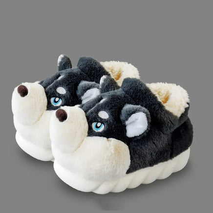 Dog Slippers Warm Indoor For Women Men Soft Faux Fur Home Shoes Cute Puppy Shape Platform Plush Slippers - Lusy Store LLC