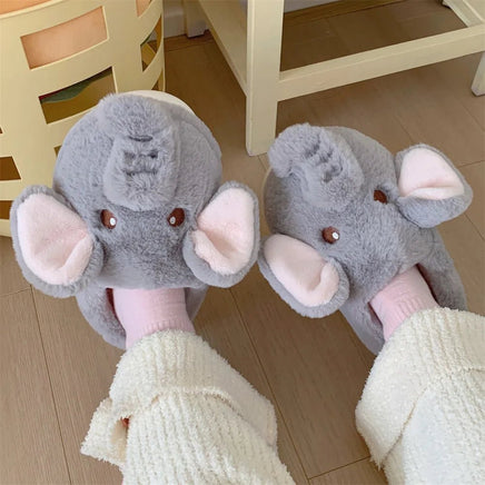 Elephant Slippers Cotton Female Cute Cartoon Indoor Home Shoes Plush Warm Soft - Lusy Store LLC