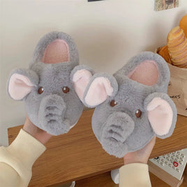 Elephant Slippers Cotton Female Cute Cartoon Indoor Home Shoes Plush Warm Soft - Lusy Store LLC