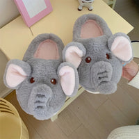 Elephant Slippers Cotton Female Cute Cartoon Indoor Home Shoes Plush Warm Soft - Lusy Store LLC