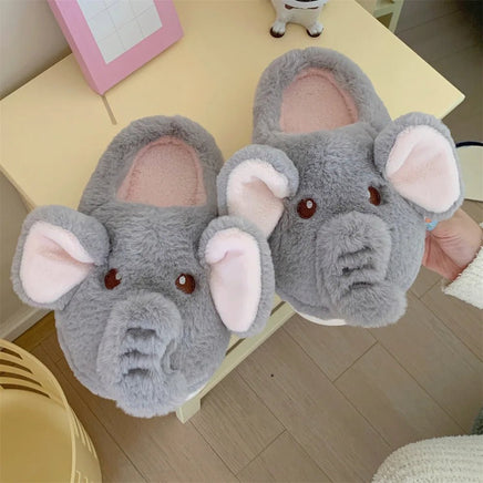 Elephant Slippers Cotton Female Cute Cartoon Indoor Home Shoes Plush Warm Soft - Lusy Store LLC