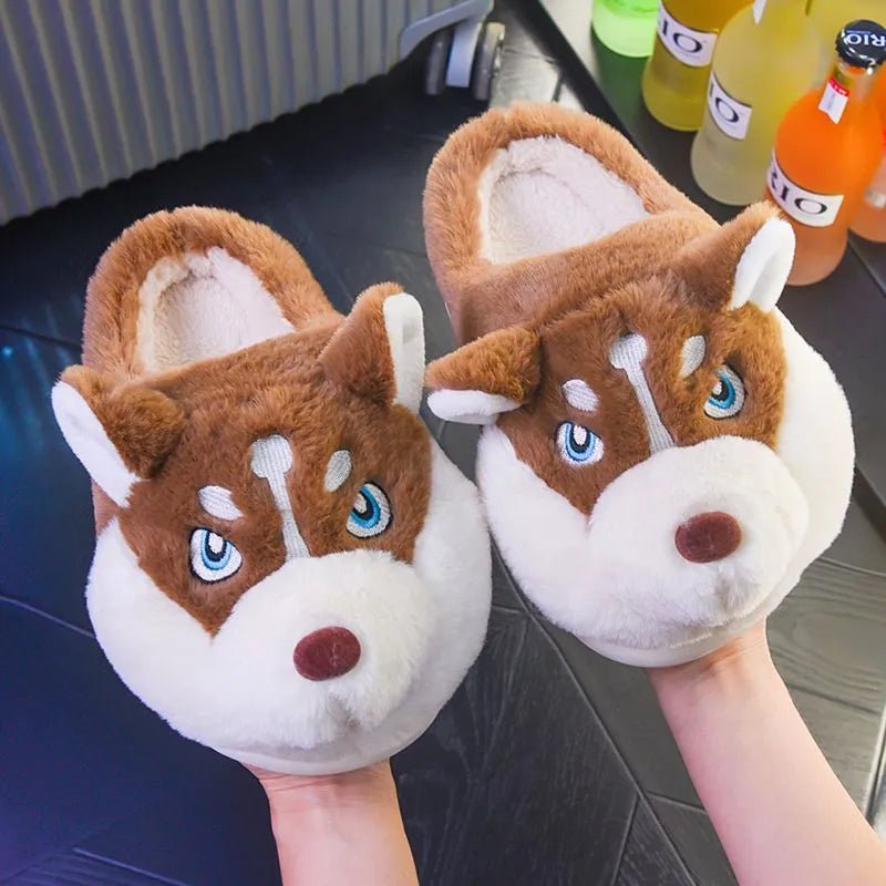 Fluffy Dog Slippers Home Couple Shoes Womens Girls Animal Fur