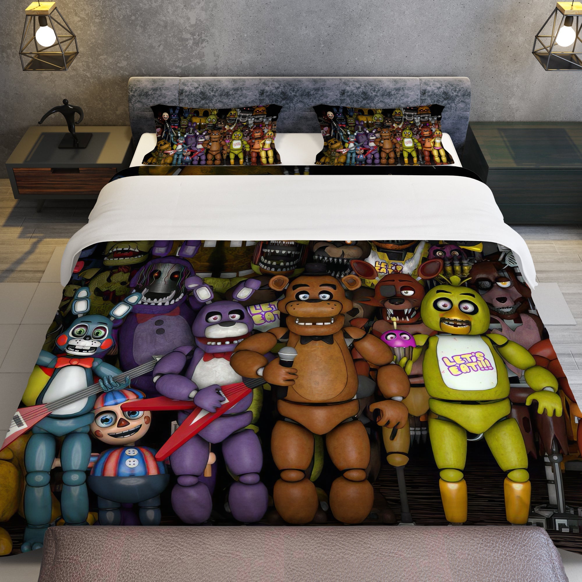 FNaF Bedding Set FNaF World Quilt Set Withered Bonnie Glamrock Freddy |  Lusy Store LLC