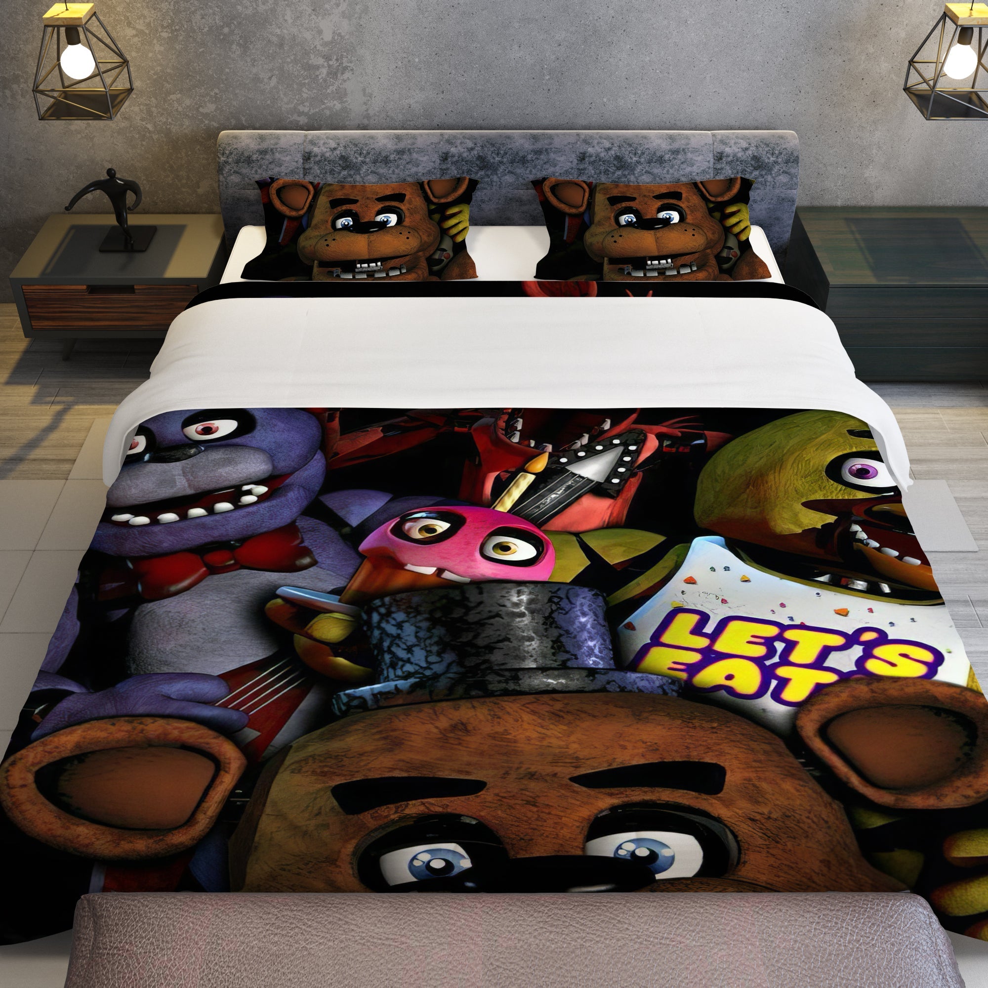 FNaF Bedding Set Freddy Fazbear Glamrock Bonnie Chica Foxy Quilt Blank|  Lusy Store LLC