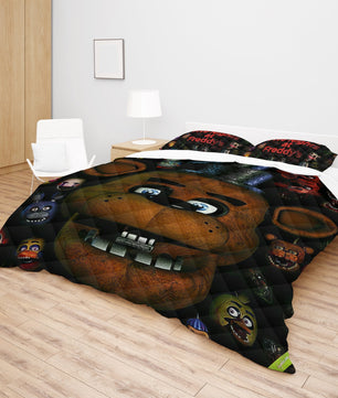 FNaF Bedding Set Game Freddy Fazbear Golden Freddy Black Quilt Set - Lusy Store LLC