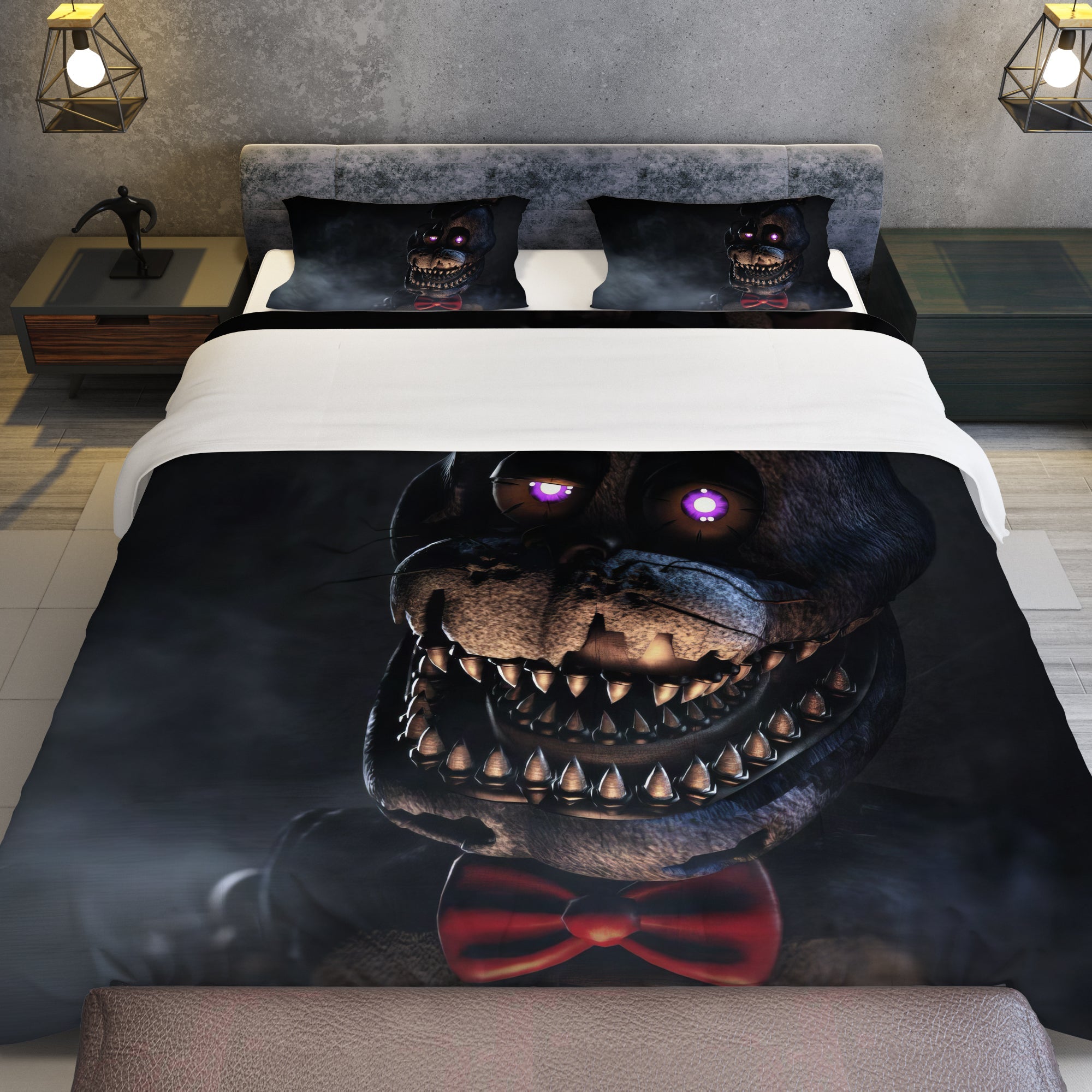 FNaF Bedding Set Quilt Set Nightmare Freddy Fazbear Bed Linen Black Be|  Lusy Store LLC