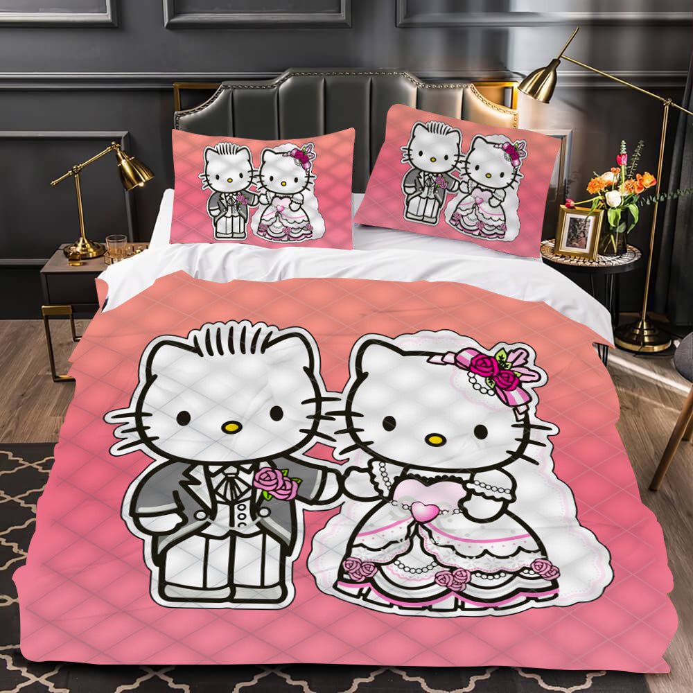 Sanrio My Melody Kuromi Bed sheets Set Duvet cover Pillow case Pink kawaii  Cute