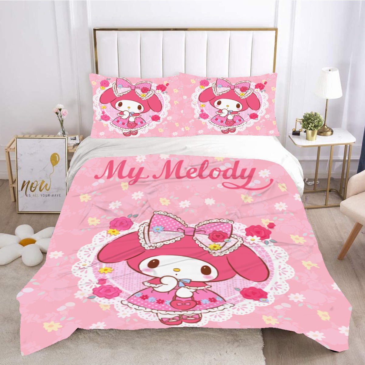 My Melody Bed Set Cute Sanrios Bed Linen Set Duvet Cover and Pillowcas ...