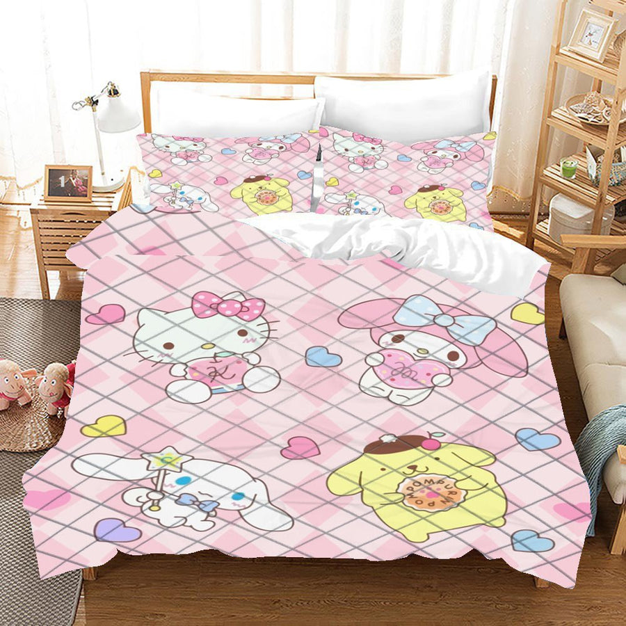 Hello Kitty Bed Set Pink Sanrios Friend Cute Bed Linen and Quilt Set L ...