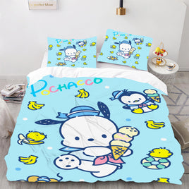 Hello Kitty Bed Set Pochacco Cute Bed Sheets Cartoon Bed Cotton Comforters Light Blue Duvet Cover LS22812 - Lusy Store