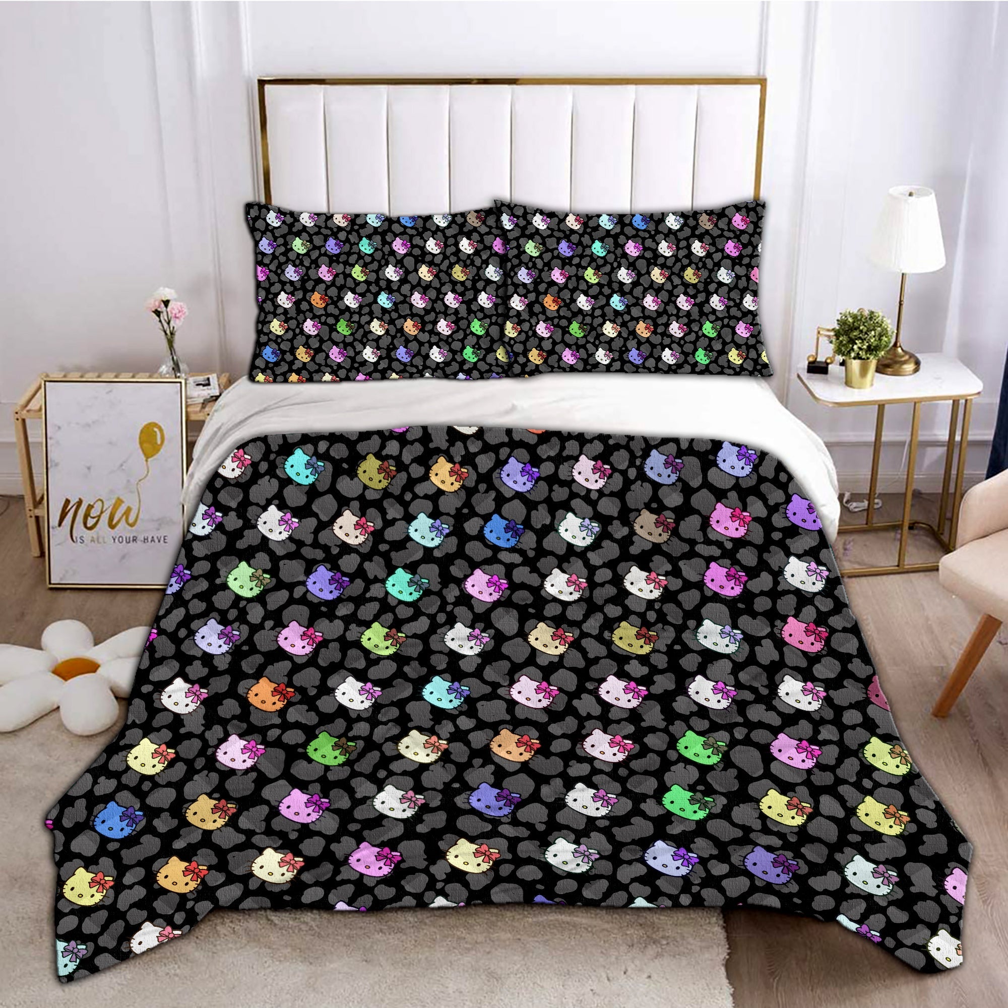 Rock Music Hello Kitty Duvet Cover Pillowcase Twin Queen Bedding Set Quilt  Cover