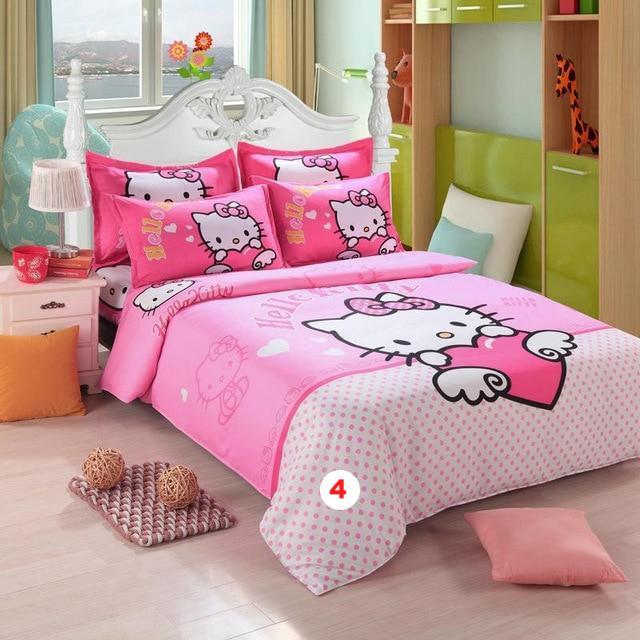 Hello Kitty Bedding Set Children Cotton Bed Sheets Hello Kitty Duvet Cover Bed Sheet Pillowcase - Lusy Store