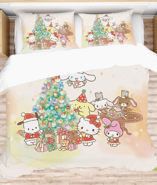 Hello Kitty Bedding Set for a Cozy Christmas Embrace the Holidays with a Cozy Christmas Quilted Blanket - Lusy Store LLC