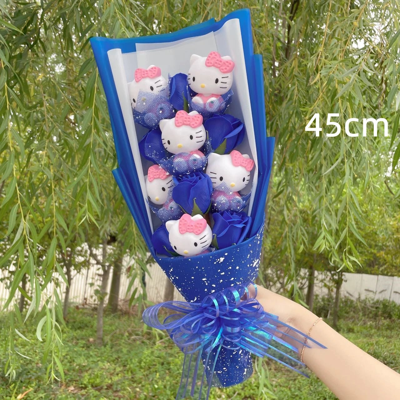 Hello Kitty Bouquet Kawaii Cat Plush Dolls Rose Soap Flowers Graduation Gifts - Lusy Store LLC