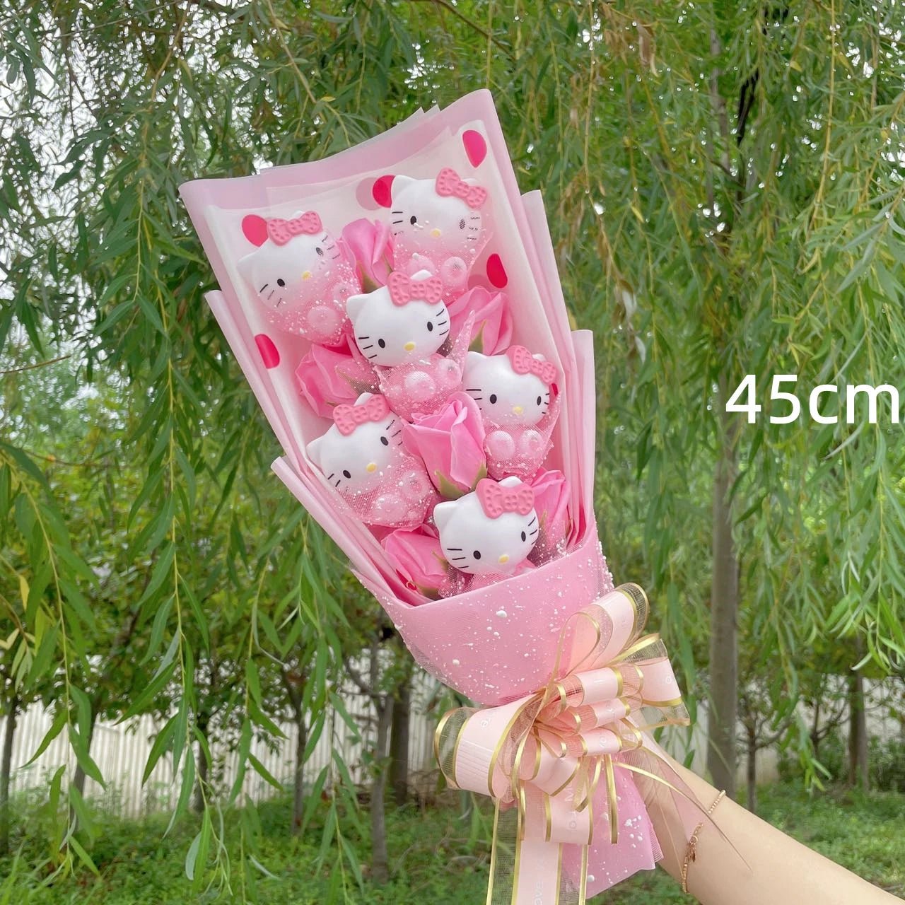 Hello Kitty Bouquet Kawaii Cat Plush Dolls Rose Soap Flowers Graduation Gifts - Lusy Store LLC