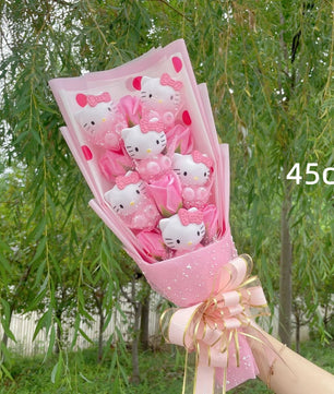 Hello Kitty Bouquet Kawaii Cat Plush Dolls Rose Soap Flowers Graduation Gifts - Lusy Store LLC