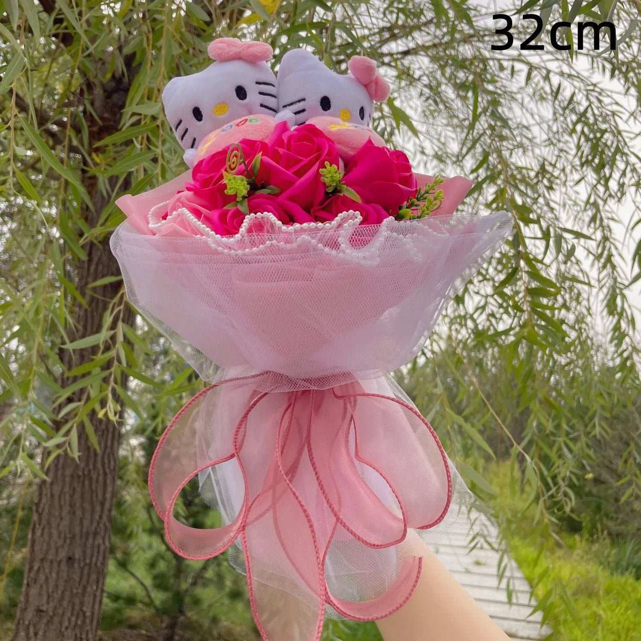 Hello Kitty Bouquet Kawaii Cat Plush Dolls Rose Soap Flowers Graduation Gifts - Lusy Store LLC