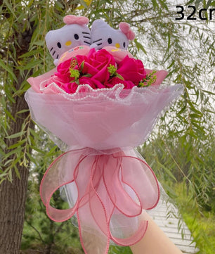 Hello Kitty Bouquet Kawaii Cat Plush Dolls Rose Soap Flowers Graduation Gifts - Lusy Store LLC