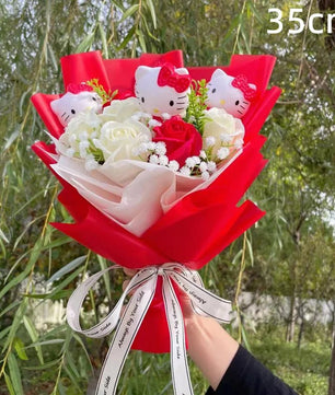 Hello Kitty Bouquet Kawaii Cat Plush Dolls Rose Soap Flowers Graduation Gifts - Lusy Store LLC