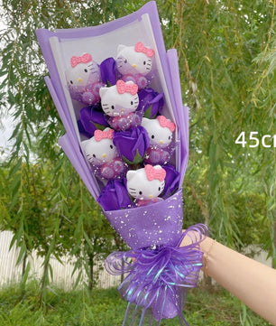 Hello Kitty Bouquet Kawaii Cat Plush Dolls Rose Soap Flowers Graduation Gifts - Lusy Store LLC