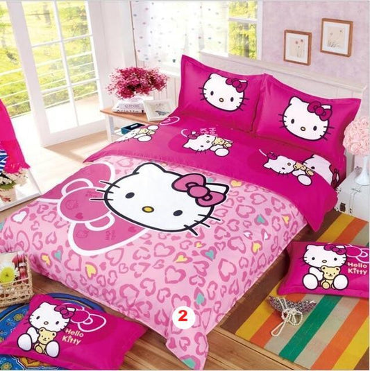 Hello Kitty cat Duvet Cover Sets Soft Polyester Bed Linen Flat Bed Sheet - Lusy Store