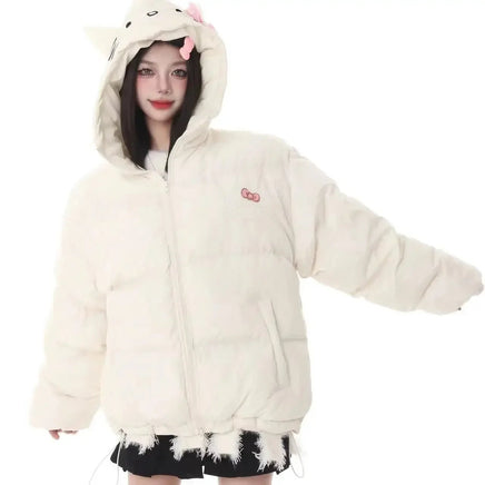 Hello Kitty Padded Cotton Clothes Thickened Warm Loose Coat for Women Girls - Lusy Store LLC