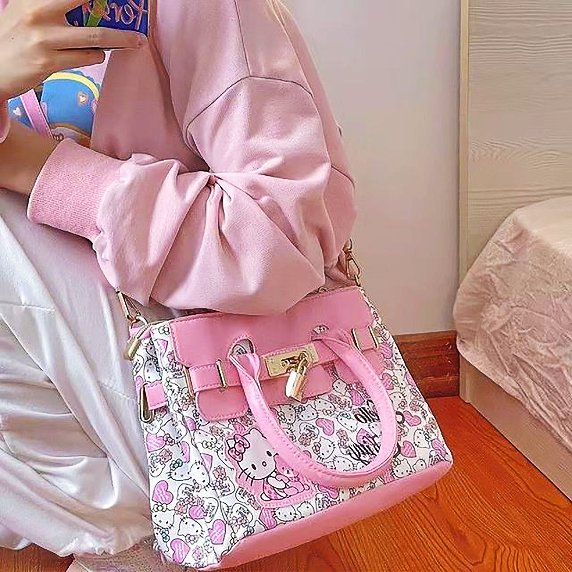 Hello Kitty PU Pink Tote Bag Women's Shoulder Hand Bag Fashion Style