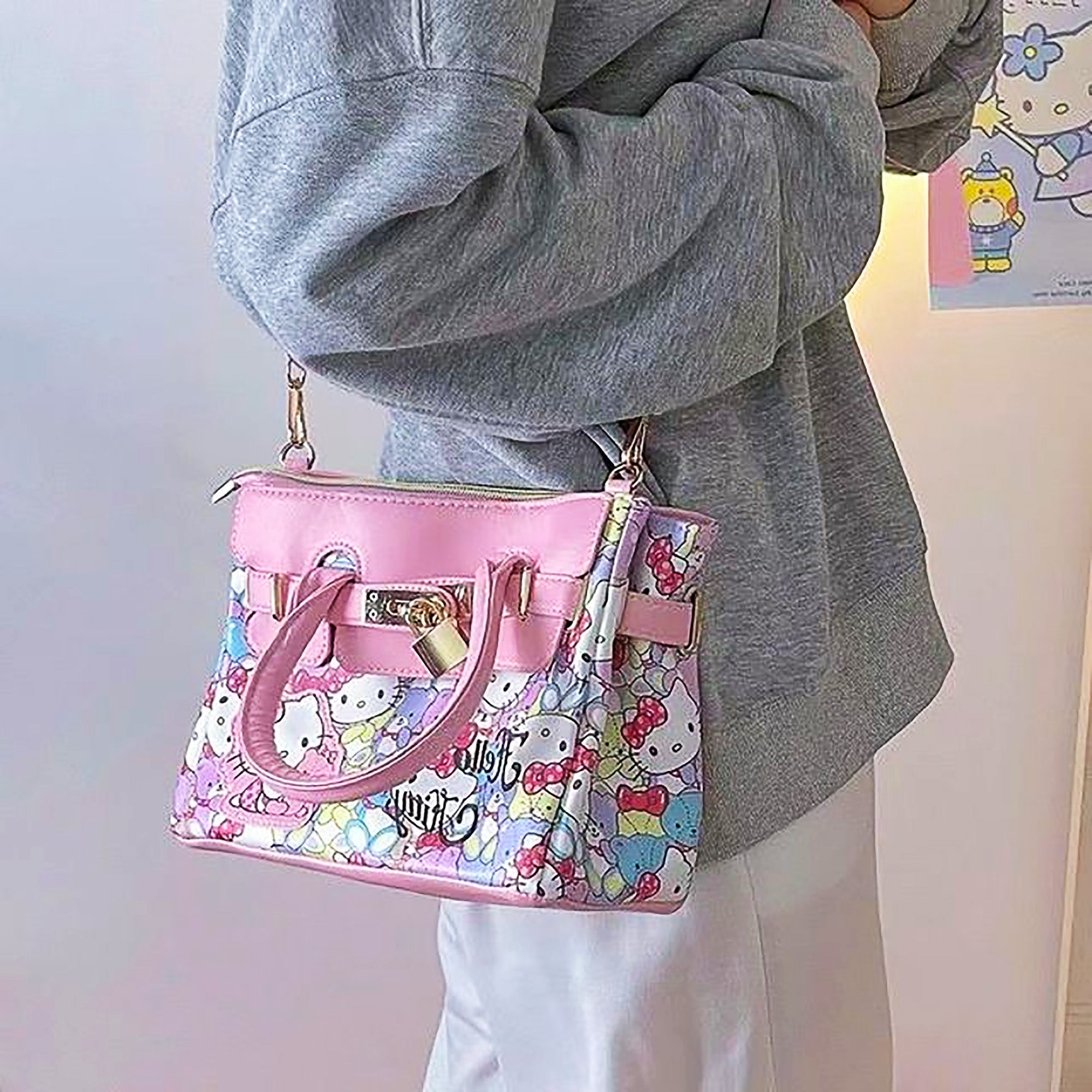 Hello Kitty PU Pink Tote Bag Women's Shoulder Hand Bag Fashion Style