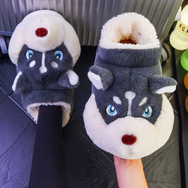 Husky Slippers Cute Plush Couple Man Fluffy Slippers House Shoes Indoor and Outdoor Anti-Slip - Lusy Store LLC