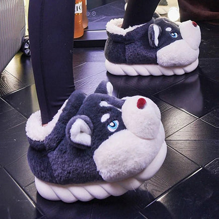 Husky Slippers Cute Plush Couple Man Fluffy Slippers House Shoes Indoor and Outdoor Anti-Slip - Lusy Store LLC