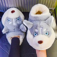 Husky Slippers Cute Plush Couple Man Fluffy Slippers House Shoes Indoor and Outdoor Anti-Slip - Lusy Store LLC