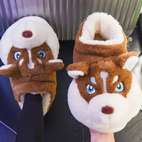 Husky Slippers Cute Plush Couple Man Fluffy Slippers House Shoes Indoor and Outdoor Anti-Slip - Lusy Store LLC