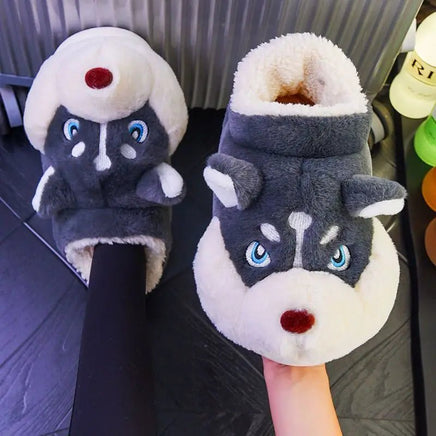 Husky Slippers Cute Plush Couple Man Fluffy Slippers House Shoes Indoor and Outdoor Anti-Slip - Lusy Store LLC