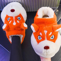 Husky Slippers Cute Plush Couple Man Fluffy Slippers House Shoes Indoor and Outdoor Anti-Slip - Lusy Store LLC