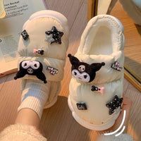 Kuromi Slippers Cute Girl Warm Cotton Home Plush Slippers Outdoor Anti Slip Cotton Shoes - Lusy Store LLC