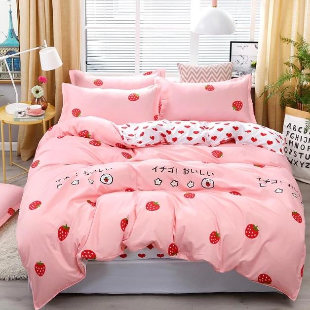 Love Strawberry Pink Pattern Bedding Sets| Lusy Store LLC