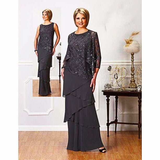 Mother Of The Bride Pant Suits Dark Grey Elegant Sparkly Sequins Sheat