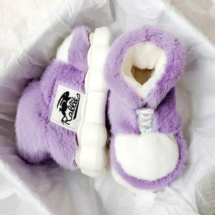 Plush Slippers Cotton Warm Shoes Plush Lining Indoor Couple Slides Platform High Top Home Slippers - Lusy Store LLC